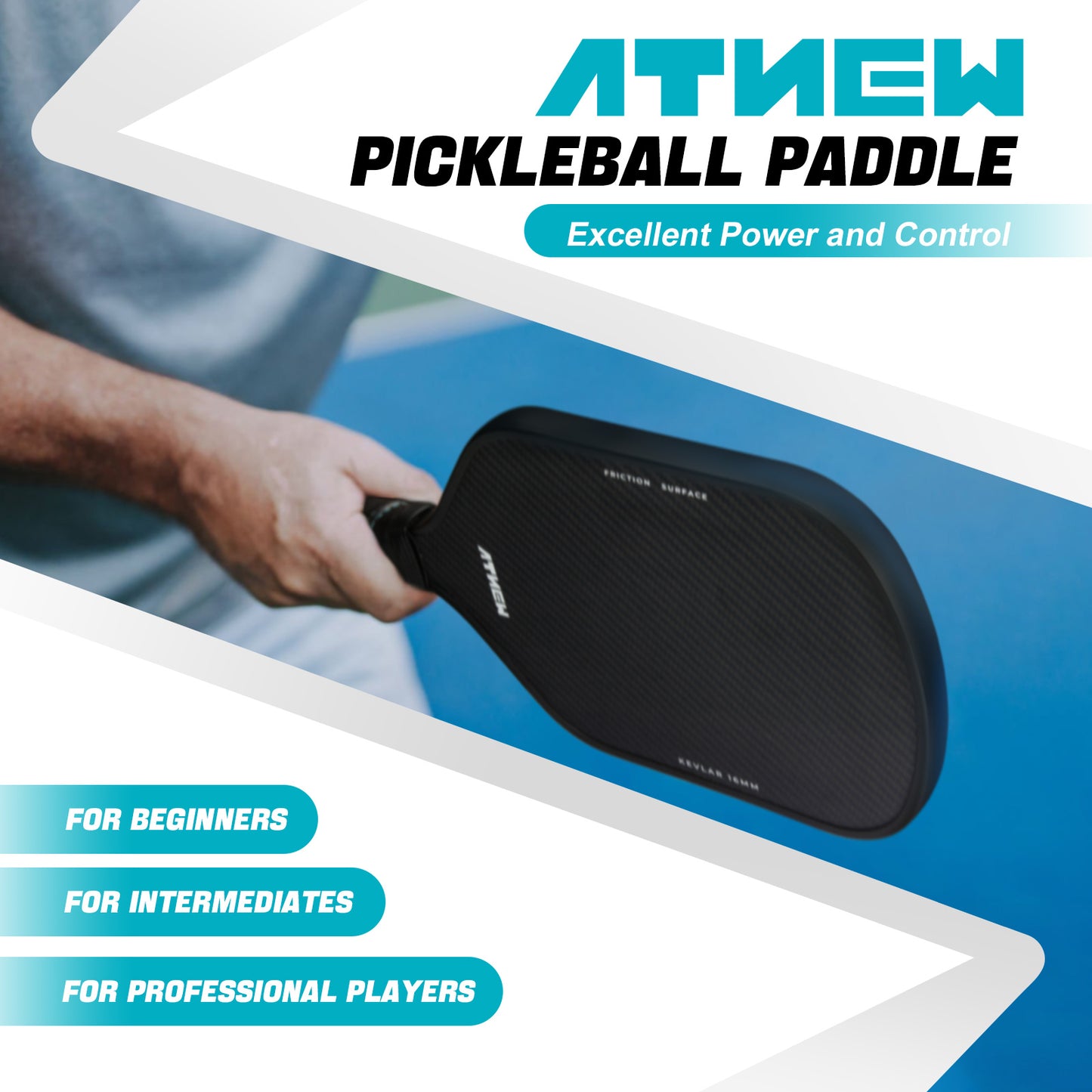 ATNEW BV51X-02 T700 Carbon Fiber Kevlar Pickleball Paddle, 16MM Lightweight Aramid Fiber Kevlar Racket, with Excellent Power and Control Thermoformed Racket