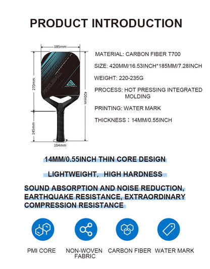 ATNEW JSRG-115  T700 Carbon Fiber Pickle ball Paddle,14MM PP Honeycomb Core Lightweight Thermoformed Racket