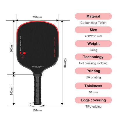 ATNEW JSR-431 Carbon Fiber Teflon Pickle Ball Paddle, 16MM PP Honeycomb Core Thermoformed Racket